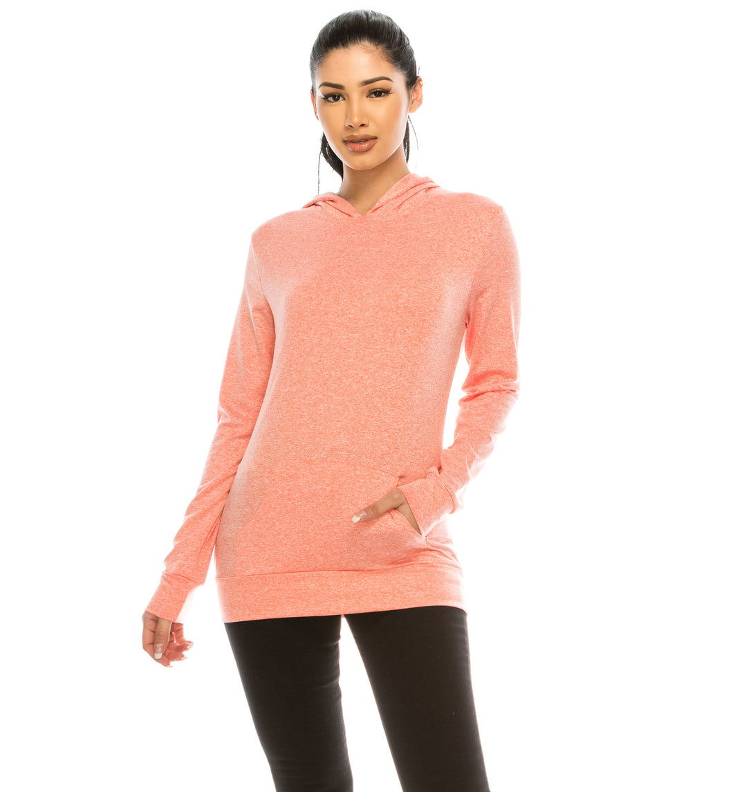 Women's Long Sleeve Orange Color Hoodie Pullover