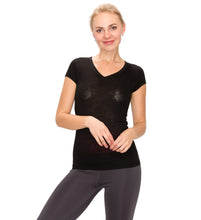 Load image into Gallery viewer, Short Sleeve V Neck Tops Black Color